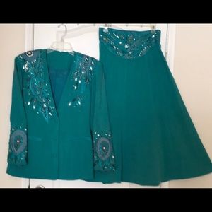 One-of a-kind vintage embellished skirt & jacket